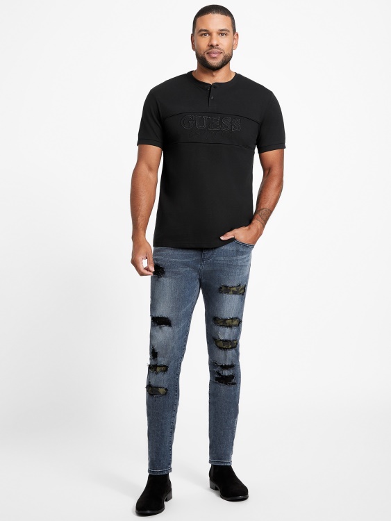 тениска Eco Otis Henley Guess Jet Black