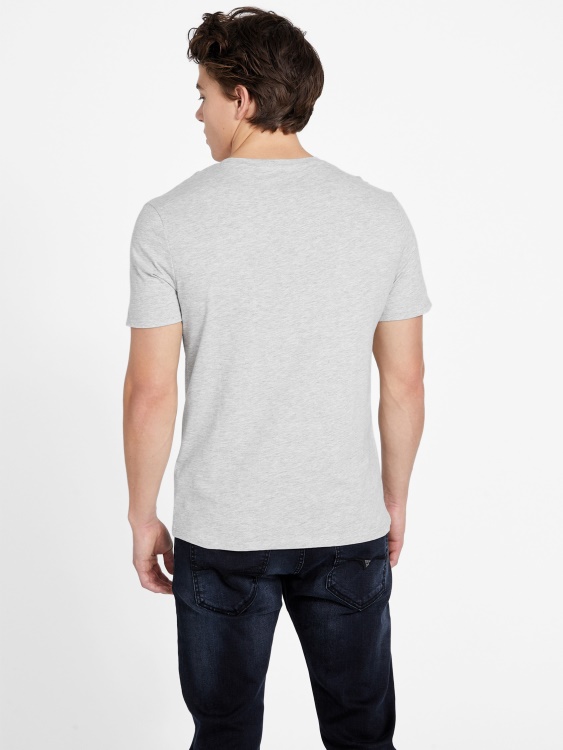 тениска с деколте Guess Eco Spont светло хедър сиво