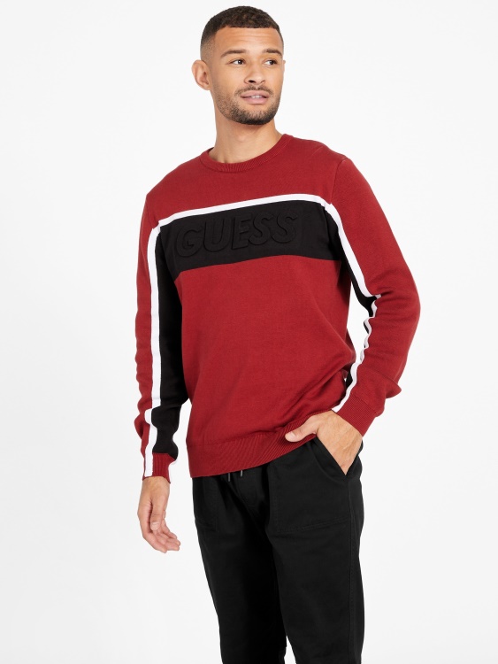 Guess Rowe Color-block пуловер червен ноар