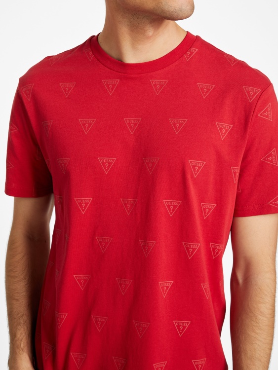 университетска червена тениска с деколте с лого на червен цвят Guess