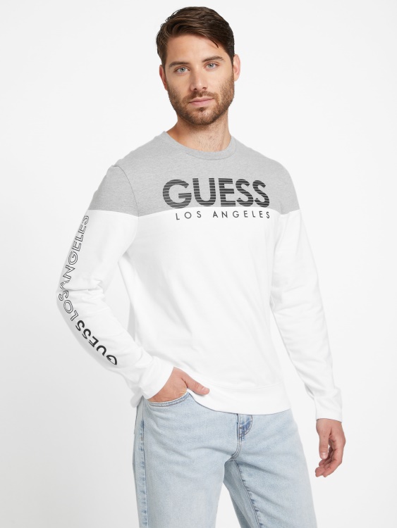 чисто бяла тениска с дълги ръкави Guess Eco Zioin Color-block