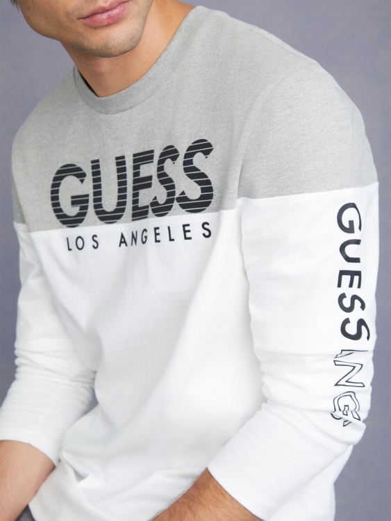 чисто бяла тениска с дълги ръкави Guess Eco Zioin Color-block