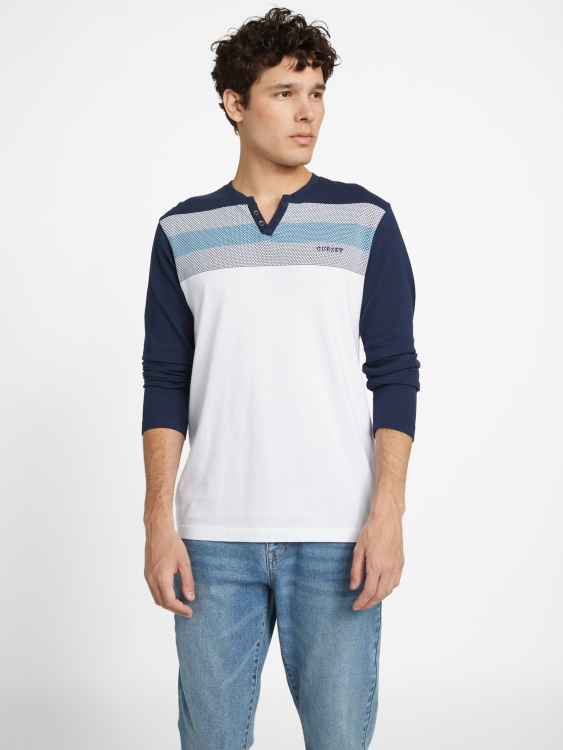 тениска с дълга ръкав Lennox Color-block Silk Blue Multi Guess