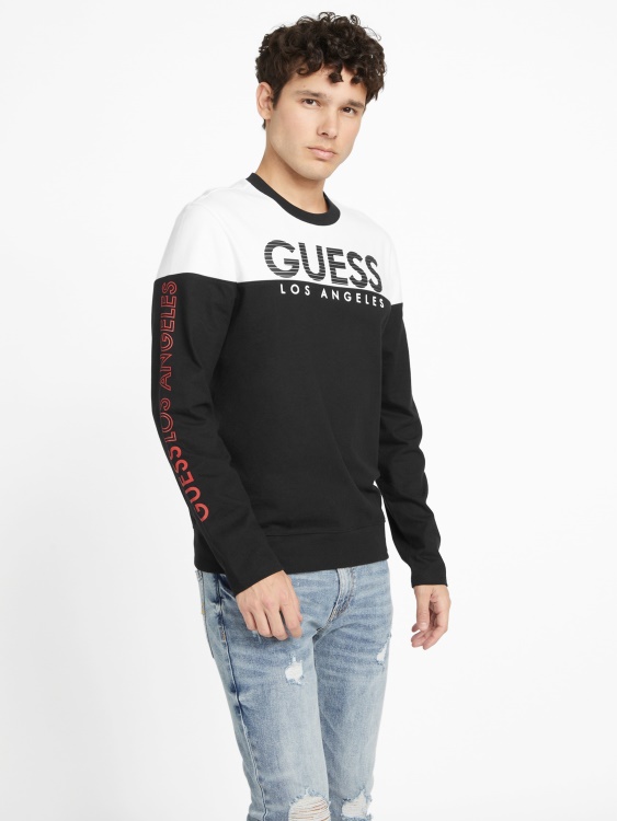черна тениска с дълга ръкав с цветни блокове еко Zioin Guess