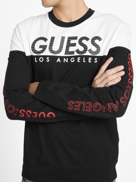 черна тениска с дълга ръкав с цветни блокове еко Zioin Guess
