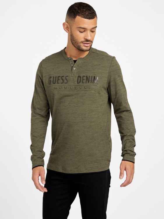 тениска с дълга ръкав Edgar Marled Guess Olive Morning Multi