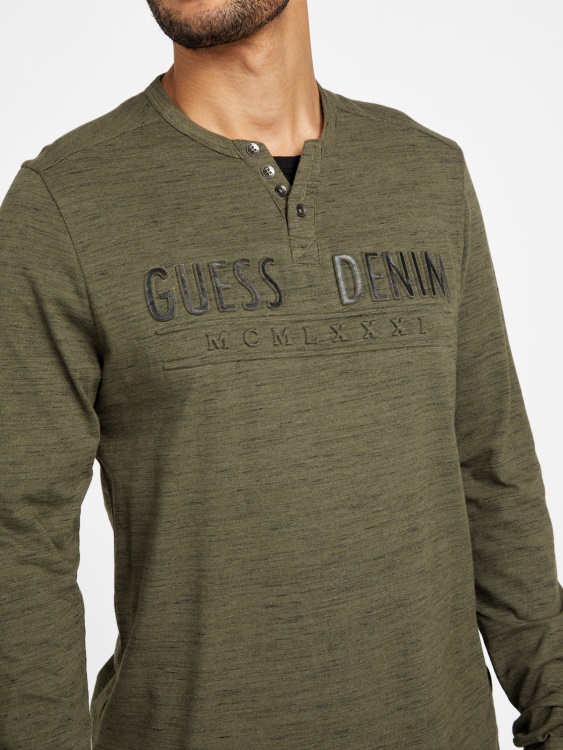 тениска с дълга ръкав Edgar Marled Guess Olive Morning Multi