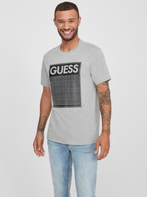 тениска с лого Ganas Guess светло меланжово сиво