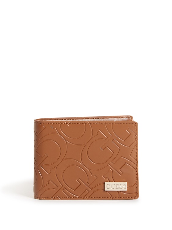 портфейл с двукратно вдлъбнато релефно означение Guess кафяв