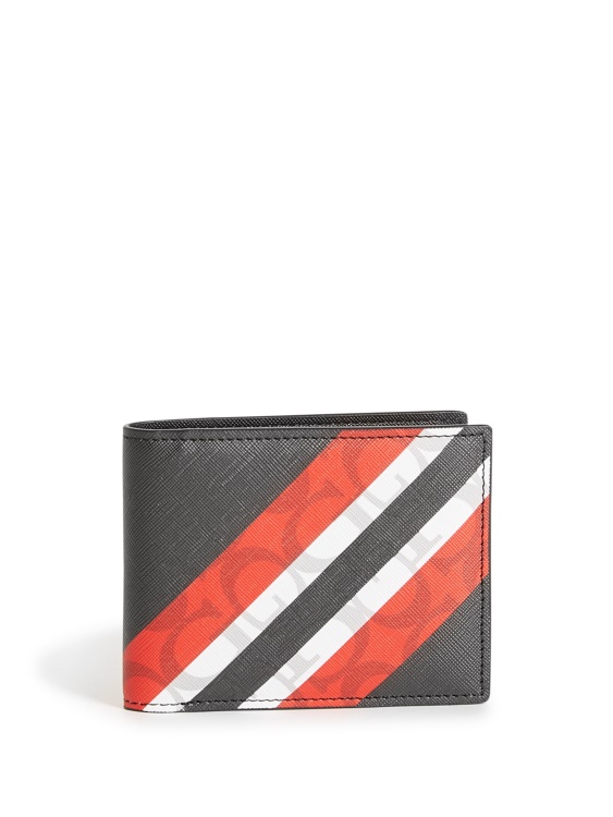 портфейл с черно лого Guess с двойно сгъване на райета