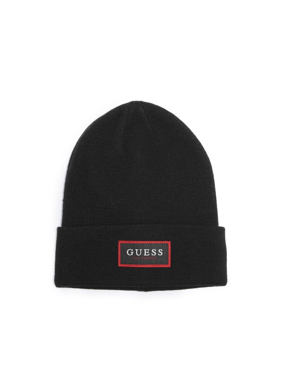 черна плетена шапка с лого с кръпка Guess