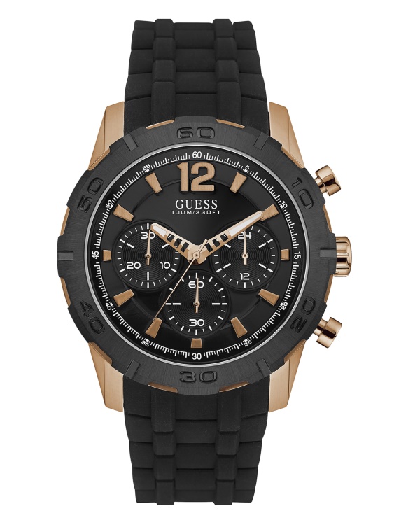 силиконов часовник Guess No Color в цвят черно и розово злато