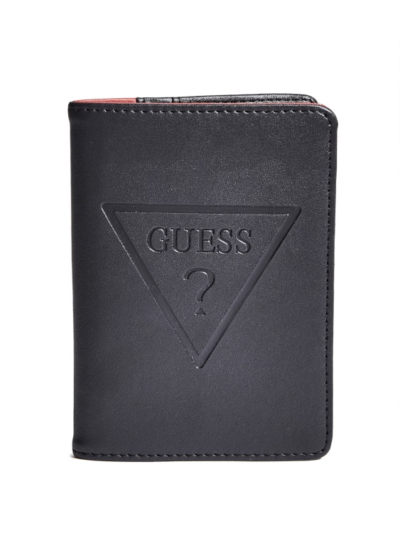 черен калъф за паспорт с щамповано лого на Guess