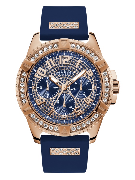 многофункционален часовник в цвят розово злато син Guess