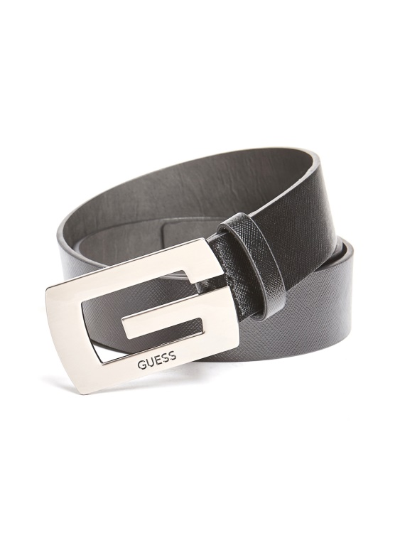 черен колан с лого Guess Saffiano