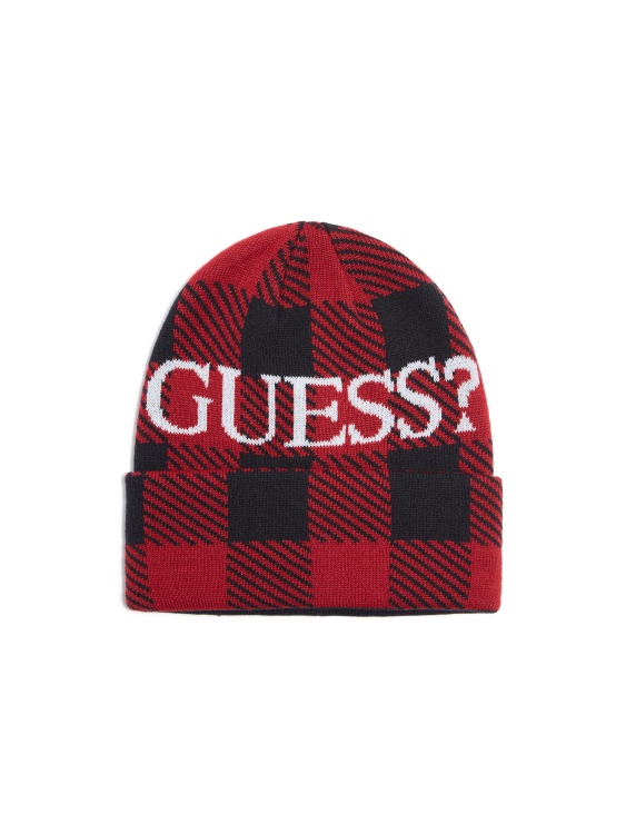 карирана шапка с лого червено Guess