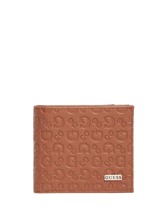 кафяв двоен портфейл с релефно лого Guess