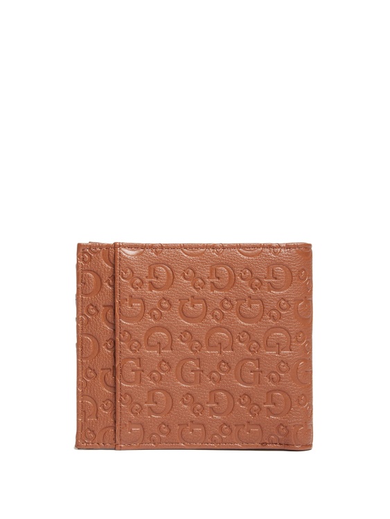 кафяв двоен портфейл с релефно лого Guess