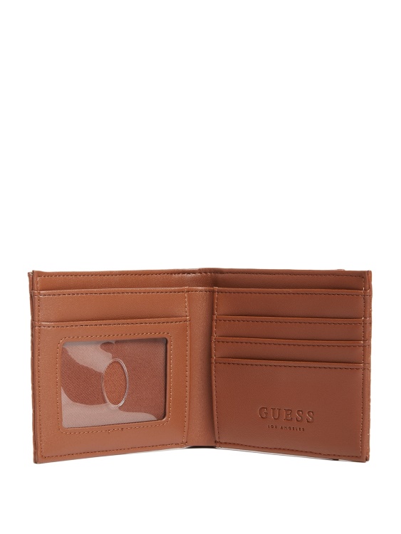 кафяв двоен портфейл с релефно лого Guess