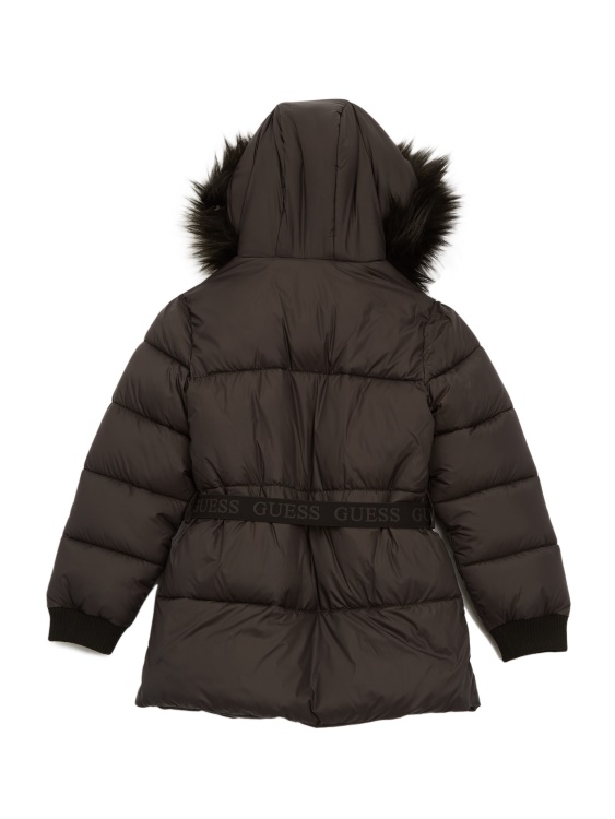 кафяво черно Guess блажено пухено палто с колан (2-6)