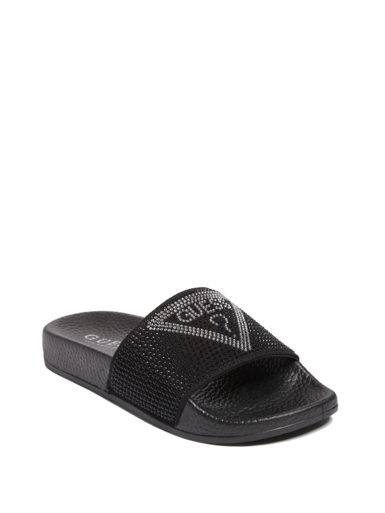 плъзгащи се сандали с лого със захарни кристали Guess Black
