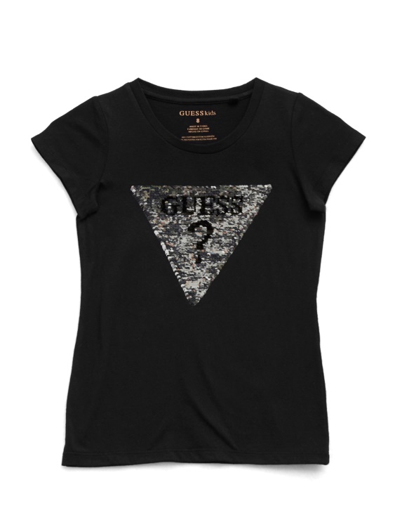 Guess Jet Black Beatrix тениска с двустранно лого с пайети (7-16)