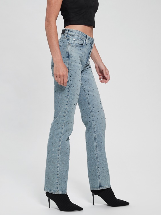 кристализирани изпрани прави дънки Guess с пайети 1981 г