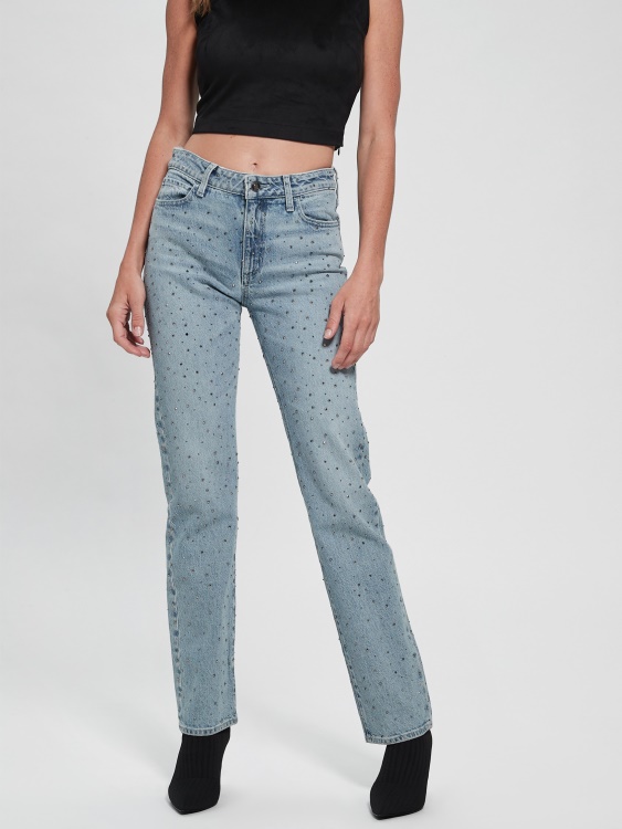 кристализирани изпрани прави дънки Guess с пайети 1981 г