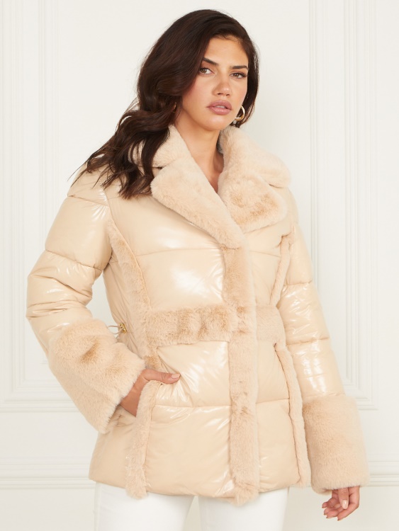 пухено палто Bessie неутрална слонова кост Guess