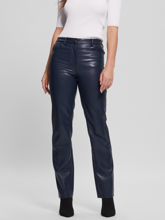черни сини прави панталони от изкуствена кожа Guess Kelly