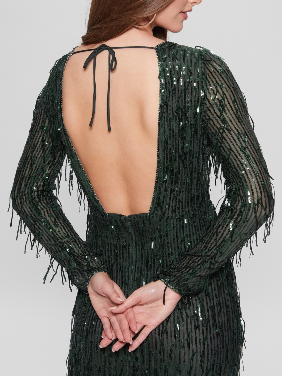 Guess рокля от мъх с ресни с пайети и много Elodie