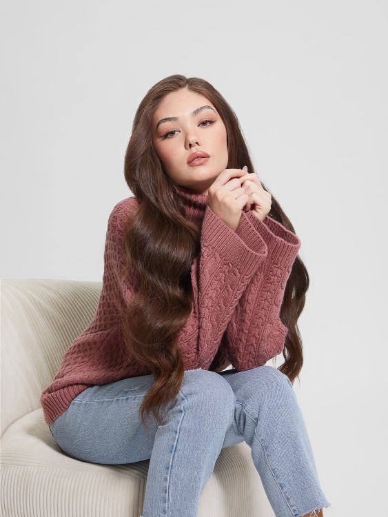 старинен лилав пуловер Guess Wendi с висока яка