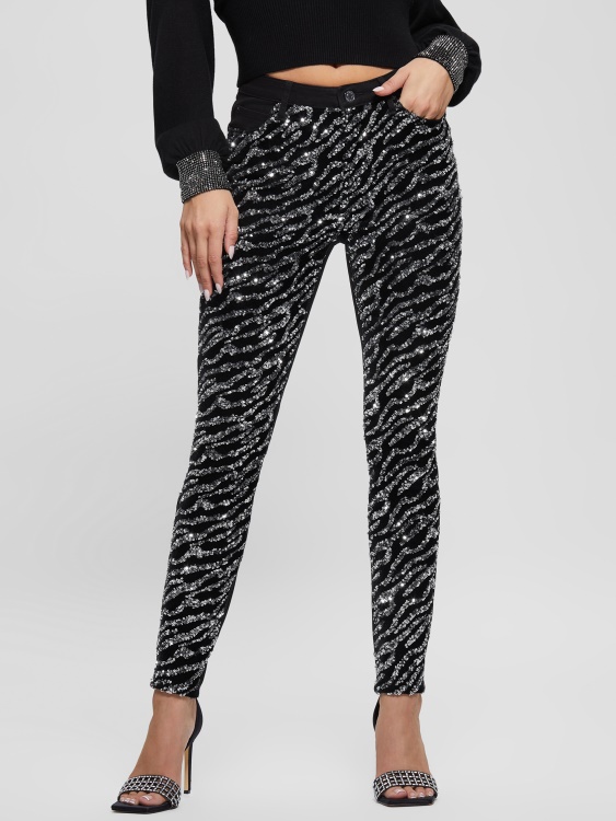 Glam Tiger Silver Guess 1981 тигрови тесни дънки с пайети