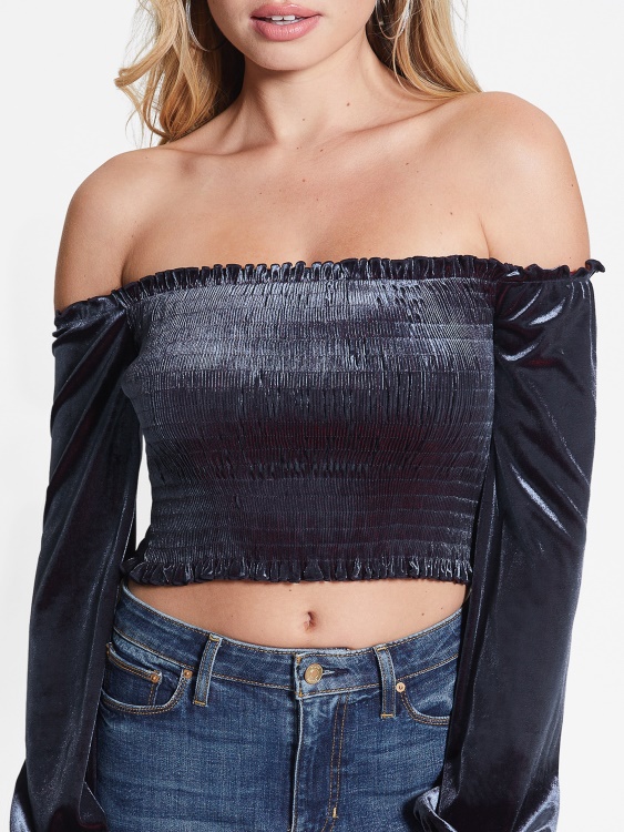 Hima горнище от велур с отворени рамена Guess Nordic Sea Multi