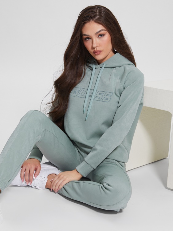 изцяло сива качулка от изкуствен велур Guess