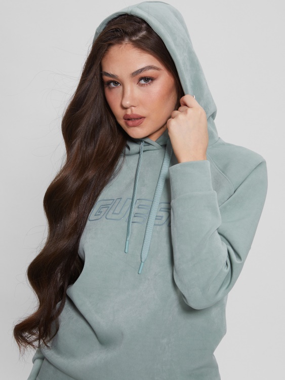 изцяло сива качулка от изкуствен велур Guess