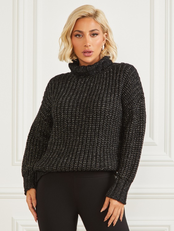 обещаващ пуловер от вълнена смес Guess Jet Black Multi