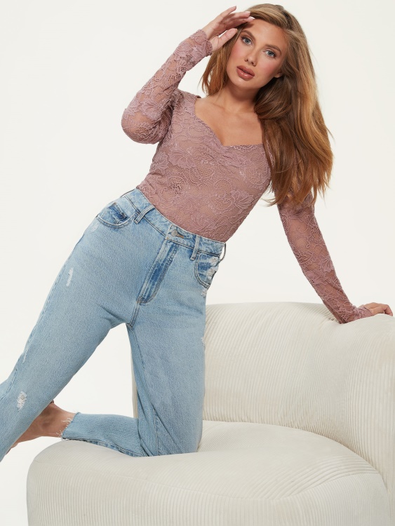 Guess розово-виолетово дантелено горнище със скъпоценни камъни