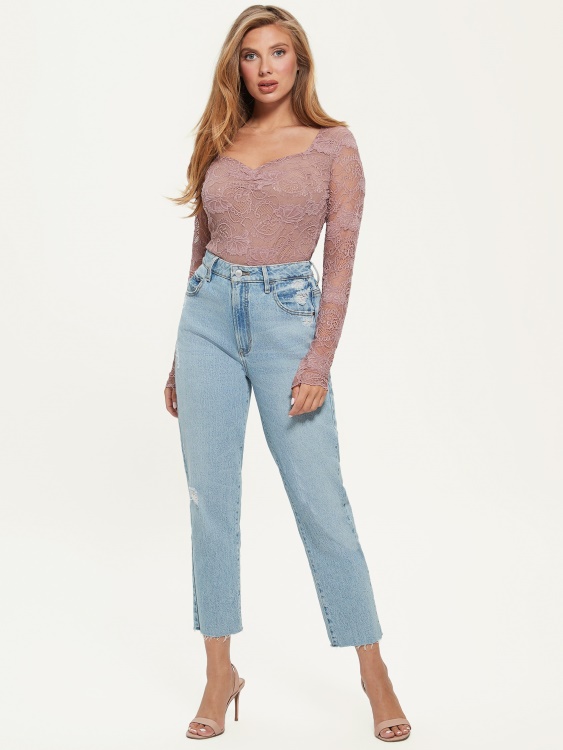 Guess розово-виолетово дантелено горнище със скъпоценни камъни