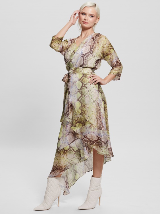Guess Glam рокля със змийски принт еко Ensley