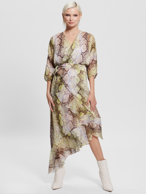 Guess Glam рокля със змийски принт еко Ensley