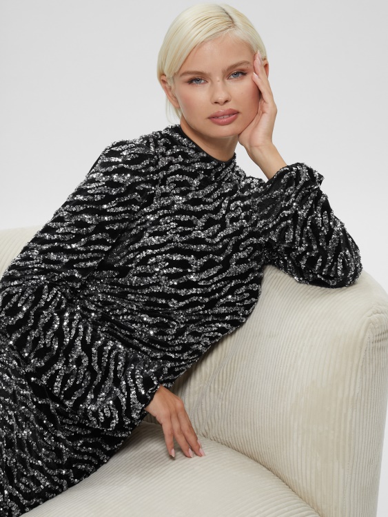 сребърна рокля с пайети Multi Zoe Guess