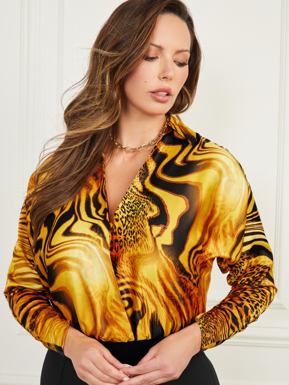 боди с дълга ръкав Golden Sunset Guess принт златен залез