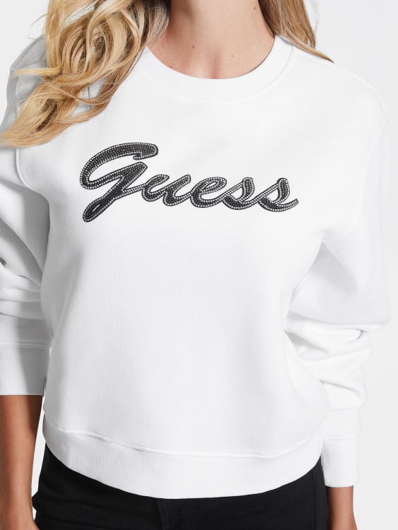 Eco Alona лого пуловер чисто бял Guess