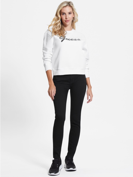 Eco Alona лого пуловер чисто бял Guess