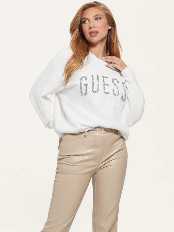 Guess кремаво бял суичър с лого Estelle