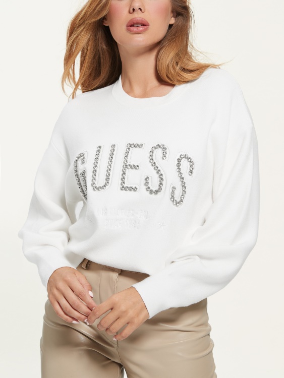 Guess кремаво бял суичър с лого Estelle