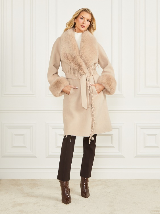 Guess Fawn Taupe Micky ресни и палто от изкуствена кожа