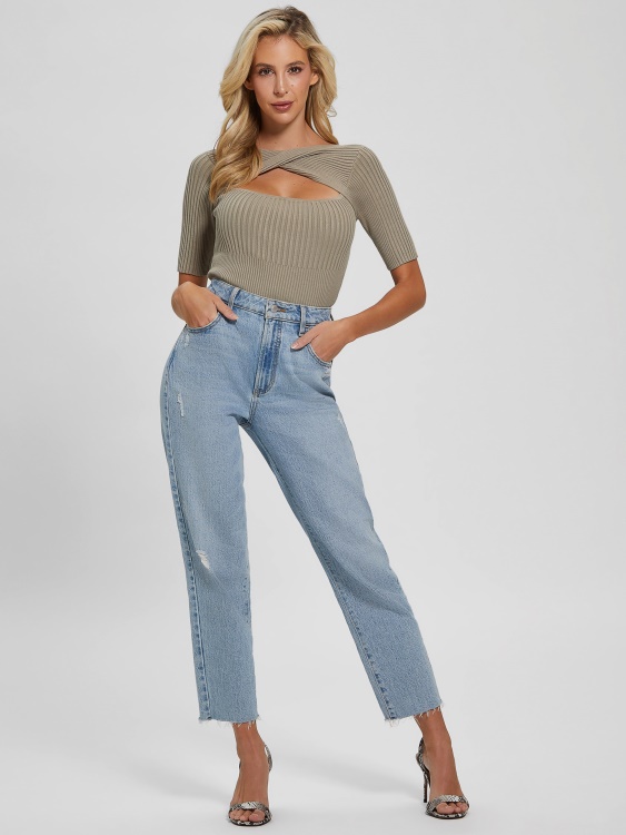 Eco Aysha реверсивен пуловер горна част Guess листа от градински чай
