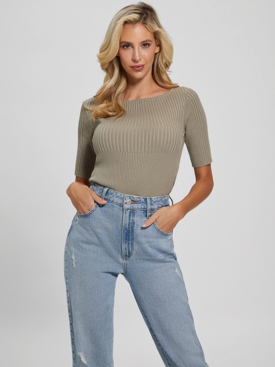 Eco Aysha реверсивен пуловер горна част Guess листа от градински чай